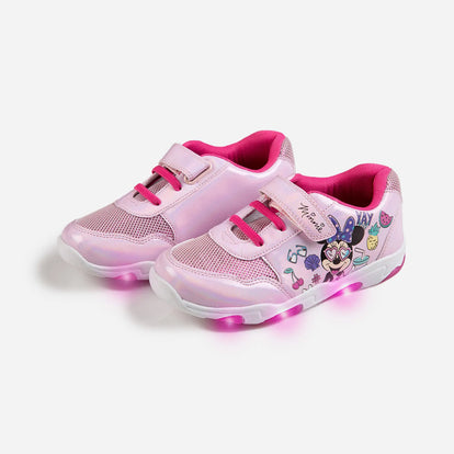  TENIS DE MINNIE MOUSE CON LUCES BLANCO Y ROSADO PARA NIÑA