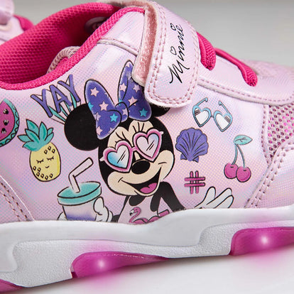  TENIS DE MINNIE MOUSE CON LUCES BLANCO Y ROSADO PARA NIÑA