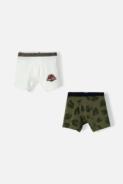  PACK X2 BOXER DE JURASSIC WORLD MARFIL Y VERDE PARA NIÑO