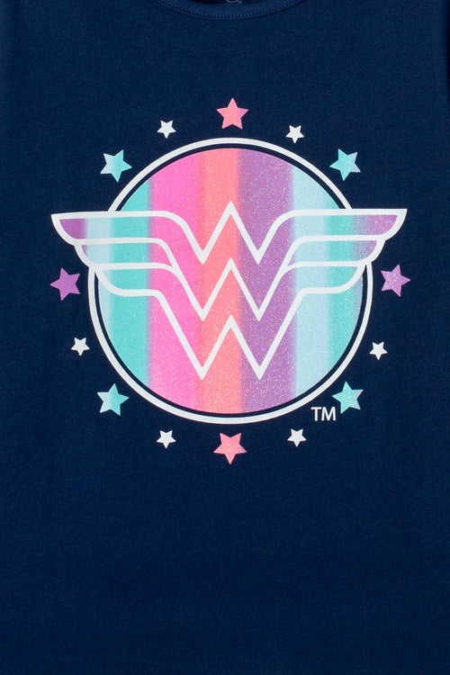 Card slide image -  CAMISETA DE WONDER WOMAN MANGA CORTA  AZUL PARA NIÑA