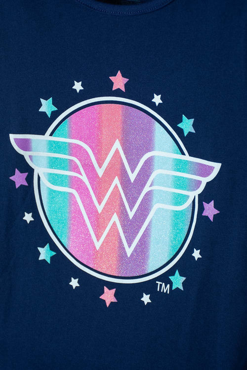 Card slide image -  CAMISETA DE WONDER WOMAN MANGA CORTA  AZUL PARA NIÑA