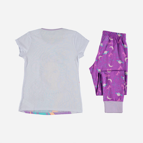 Card slide image -  PIJAMA DE BARBIE CON PANTALON LARGO BLANCO Y MORADO PARA NIÑA