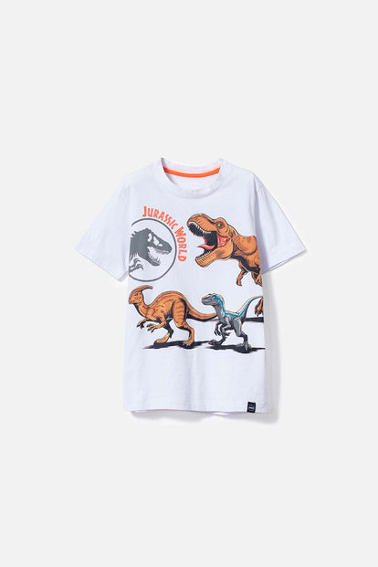  CAMISETA DE JURASSIC WORLD MANGA CORTA  BLANCA PARA NIÑO