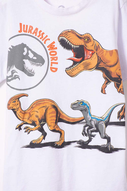  CAMISETA DE JURASSIC WORLD MANGA CORTA  BLANCA PARA NIÑO