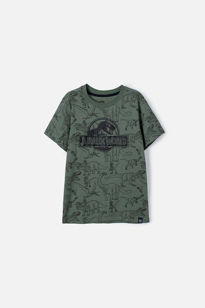  CAMISETA DE JURASSIC WORLD ESTAMPADA VERDE PARA NIÑO