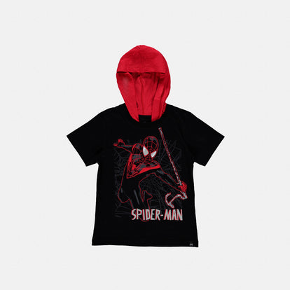  CAMISETA DE SPIDER-MAN CON CAPUCHA NEGRA Y ROJA PARA NIÑO