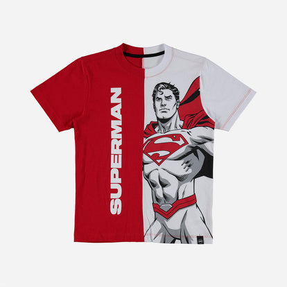  CAMISETA DE SUPERMAN MANGA CORTA ROJO Y BLANCO PARA NIÑO