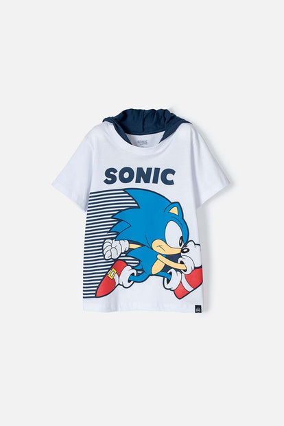  CAMISETA DE MODERN SONIC BLANCA Y AZUL CON CAPUCHA PARA NIÑO