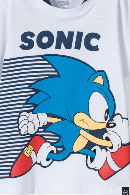  CAMISETA DE MODERN SONIC BLANCA Y AZUL CON CAPUCHA PARA NIÑO