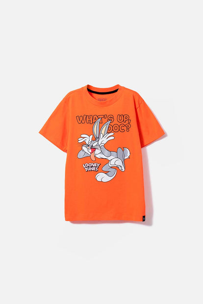  CAMISETA DE LOONEY TUNES MANGA CORTA NARANJA PARA NIÑO