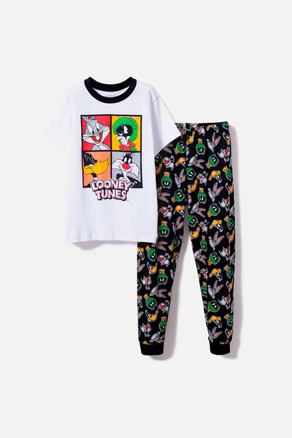  PIJAMA DE LOONEY TUNES ESTAMPADA BLANCA Y NEGRA PARA NIÑO