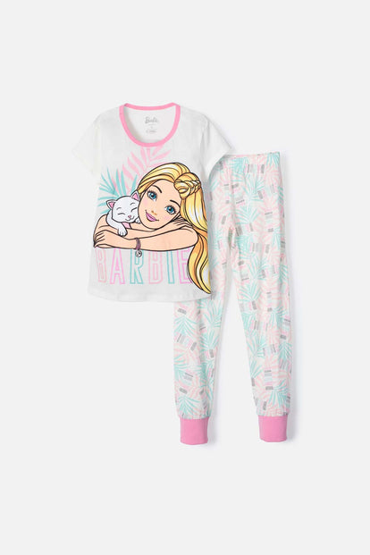  PIJAMA DE BARBIE DE MANGA CORTA MARFIL PARA NIÑA