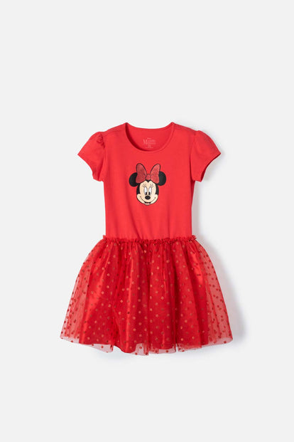  VESTIDO DE MINNIE MOUSE CON FALDA DE TUTÚ ROJO PARA NIÑA