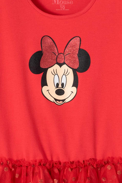  VESTIDO DE MINNIE MOUSE CON FALDA DE TUTÚ ROJO PARA NIÑA