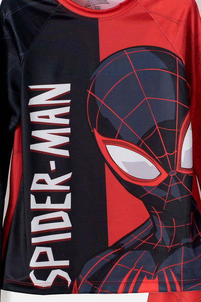  CONJUNTO DE BAÑO SPIDER-MAN ROJO Y NEGRO MANGA LARGA PARA NIÑO