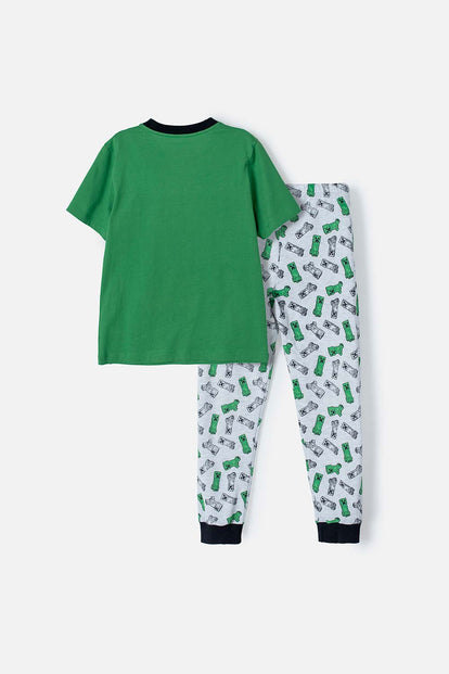  PIJAMA DE MINECRAFT GRIS Y VERDE DE PANTALÓN LARGO PARA NIÑO