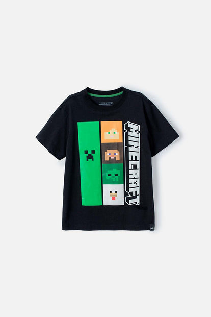  CAMISETA DE MINECRAFT NEGRA ESTAMPADA EN FRENTE PARA NIÑO