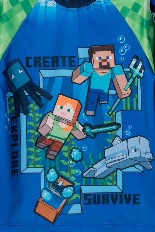 Card slide image -  CAMISETA DE BAÑO MINECRAFT MANGA LARGA VERDE Y AZUL PARA NIÑO