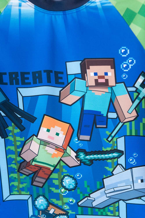 Card slide image -  CAMISETA DE BAÑO MINECRAFT MANGA LARGA VERDE Y AZUL PARA NIÑO