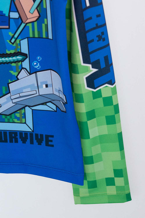 Card slide image -  CAMISETA DE BAÑO MINECRAFT MANGA LARGA VERDE Y AZUL PARA NIÑO