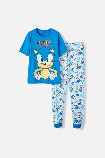  PIJAMA DE SONIC CON PANTALÓN LARGO AZUL PARA NIÑO