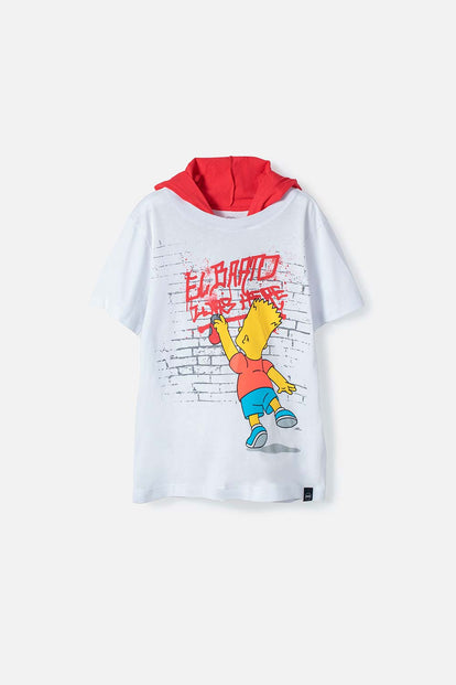  CAMISETA DE LOS SIMPSON BLANCA Y ROJA MANGA CORTA PARA NIÑO