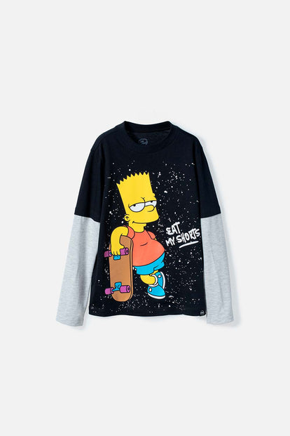  CAMISETA DE LOS SIMPSON NEGRA Y GRIS MANGA LARGA PARA NIÑO