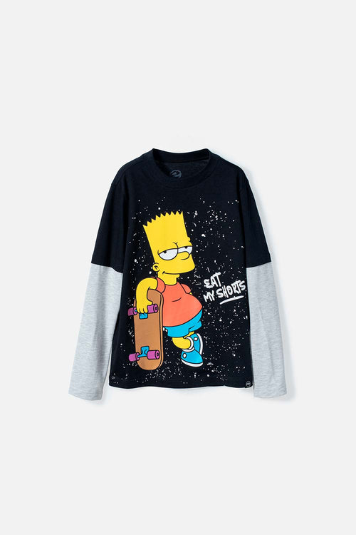 Card slide image -  CAMISETA DE LOS SIMPSON NEGRA Y GRIS MANGA LARGA PARA NIÑO