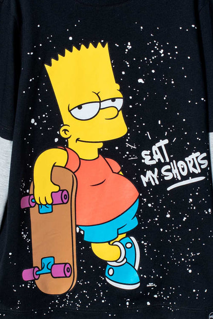  CAMISETA DE LOS SIMPSON NEGRA Y GRIS MANGA LARGA PARA NIÑO