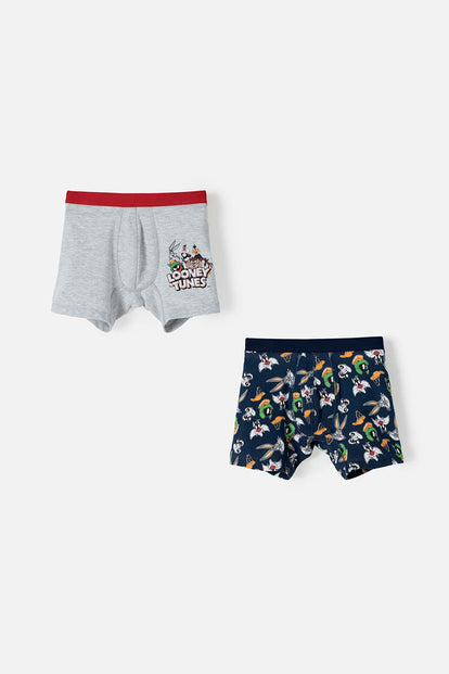  PACK X2 BOXER DE LOS LOONEY TUNES AZUL Y GRIS PARA NIÑO