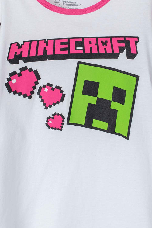 Card slide image -  PIJAMA DE MINECRAFT CON PANTALÓN LARGO  BLANCA, FUCSIA Y GRIS PARA NIÑA