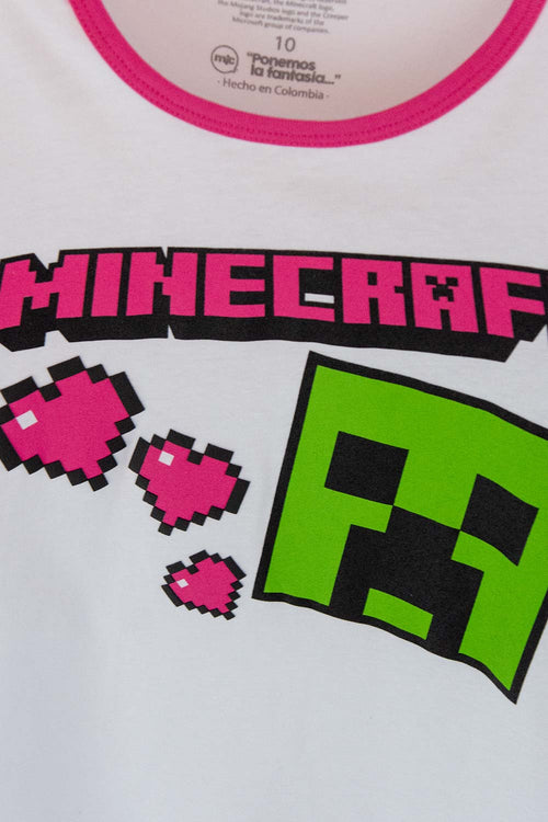 Card slide image -  PIJAMA DE MINECRAFT CON PANTALÓN LARGO  BLANCA, FUCSIA Y GRIS PARA NIÑA