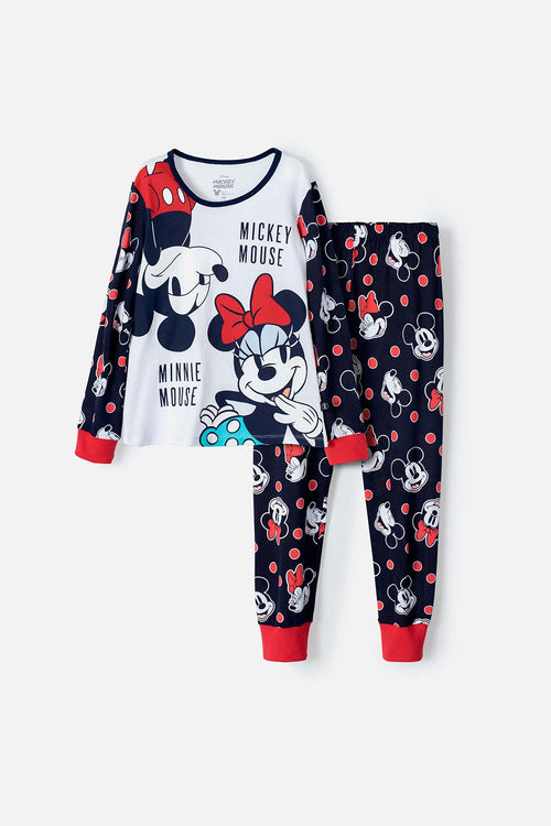 Card slide image -  PIJAMA DE MICKEY MOUSE DE PANTALÓN LARGO AZUL, ROJA Y BLANCA PARA NIÑA