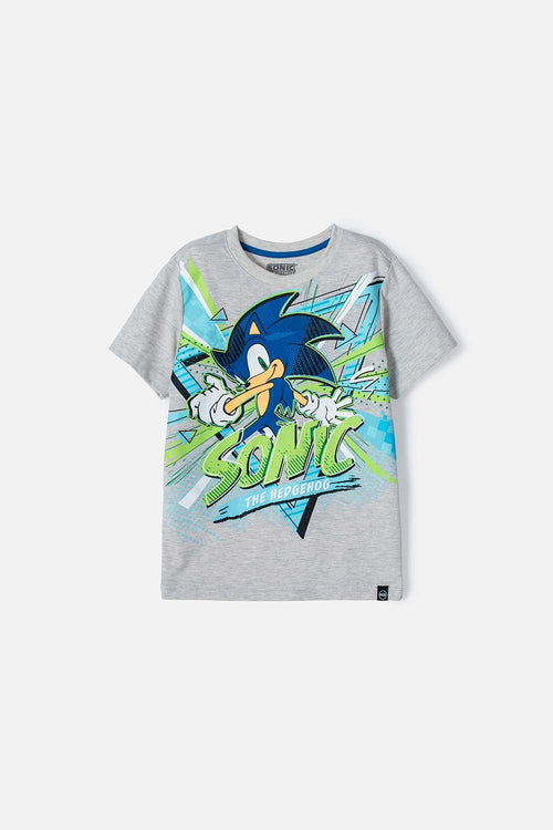 Card slide image -  CAMISETA DE SONIC GRIS JASPE MANGA CORTA PARA NIÑO