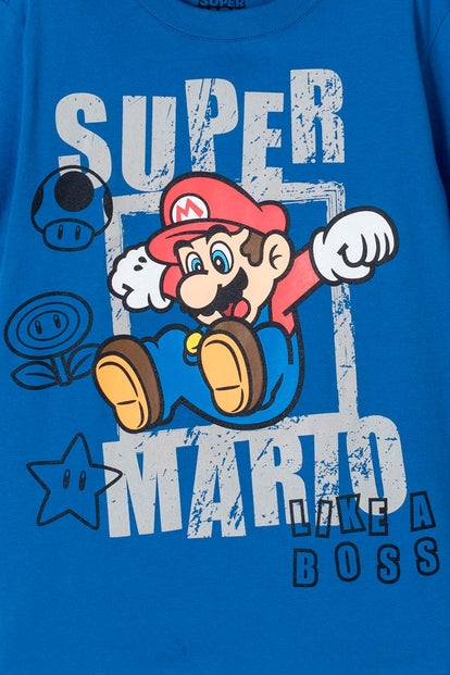  CAMISETA DE MARIO BROSS AZUL ESTAMPADA EN FRENTE PARA NIÑO