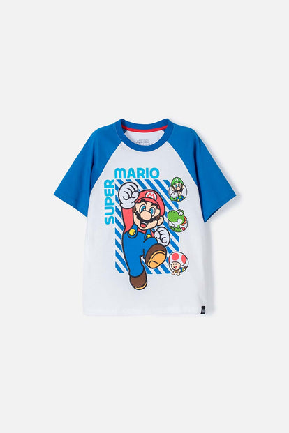  CAMISETA DE MARIO BROS MANGA CORTA BLANCA PARA NIÑO