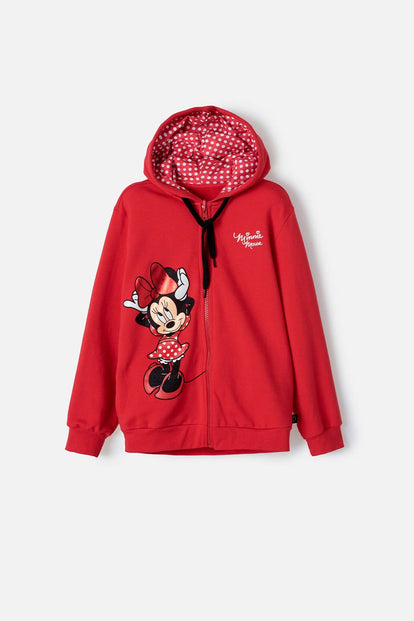  BUZO DE  MINNIE MOUSE CON CAPUCHA ROJO PARA NIÑA