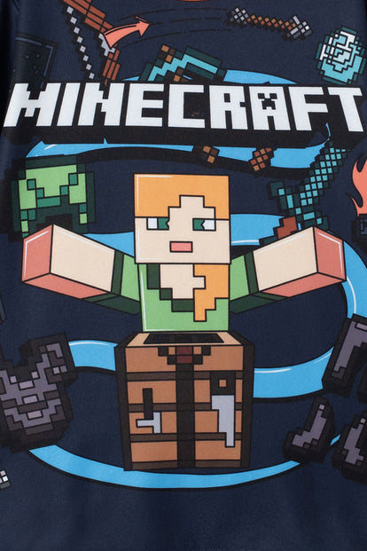  PIJAMA DE MINECRAFT CON PANTALÓN LARGO AZUL Y NARANJA PARA NIÑO