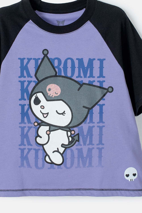 Card slide image -  CAMISETA DE KUROMI MANGA CORTA LILA Y NEGRO PARA NIÑA