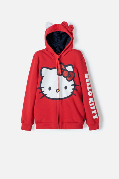  BUZO DE HELLO KITTY ROJO Y AZUL CON CAPUCHA/ABIERTO PARA NIÑA