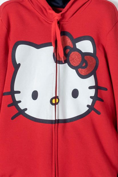  BUZO DE HELLO KITTY ROJO Y AZUL CON CAPUCHA/ABIERTO PARA NIÑA