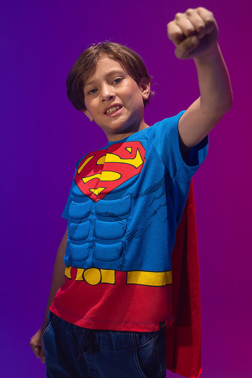 Card slide image -  CAMISETA DE SUPERMAN ROJA Y AZUL CON MANUALIDAD 3D PARA NIÑO