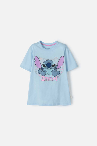  CAMISETA DE STITCH MANGA CORTA AZUL PARA NIÑA