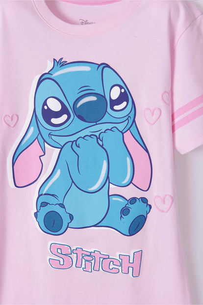  PIJAMA DE STITCH TIPO BATOLA ROSADO PARA NIÑA