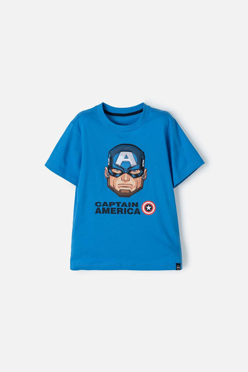 Card slide image -  CAMISETA DEL CAPITAN AMERICA MANGA CORTA AZUL PARA NIÑO