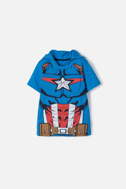  CAMISETA DEL CAPITÁN AMERICA CON CAPUCHA AZUL PARA NIÑO