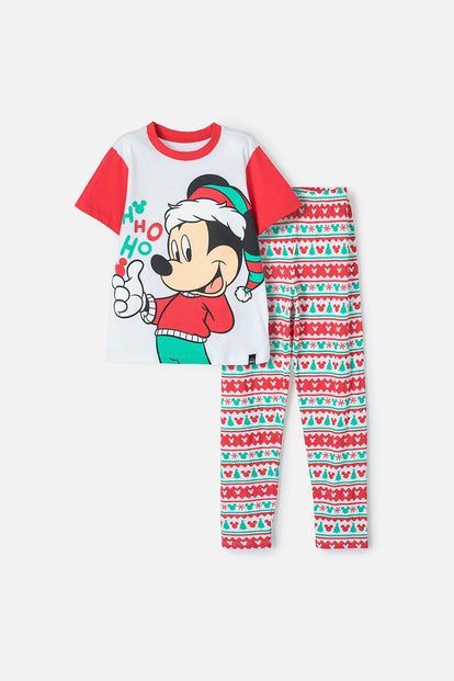  PIJAMA DE MICKEY MOUSE BLANCA, ROJA Y VERDE DE PANTALÓN LARGO PARA NIÑO UNISEX