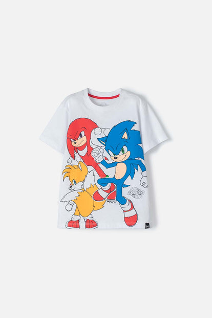  CAMISETA DE SONIC MANGA CORTA BLANCO PARA NIÑO