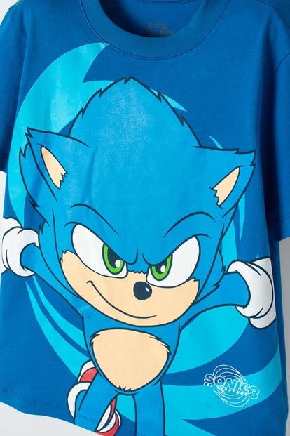 CAMISETA DE SONIC MANGA CORTA AZUL PARA NIÑO