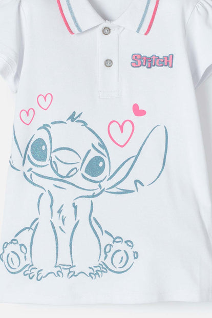  CAMISETA STITCH TIPO POLO BLANCO PARA NIÑA